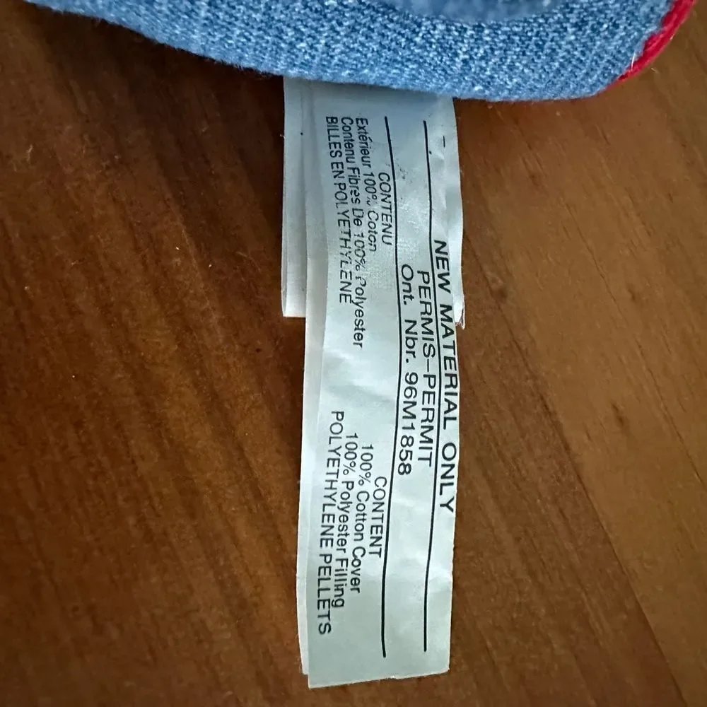 New Pier 1 Imports Denim Blue Jean Teddy Bear Ornament Gingham Plaid Bowtie 4.5”
